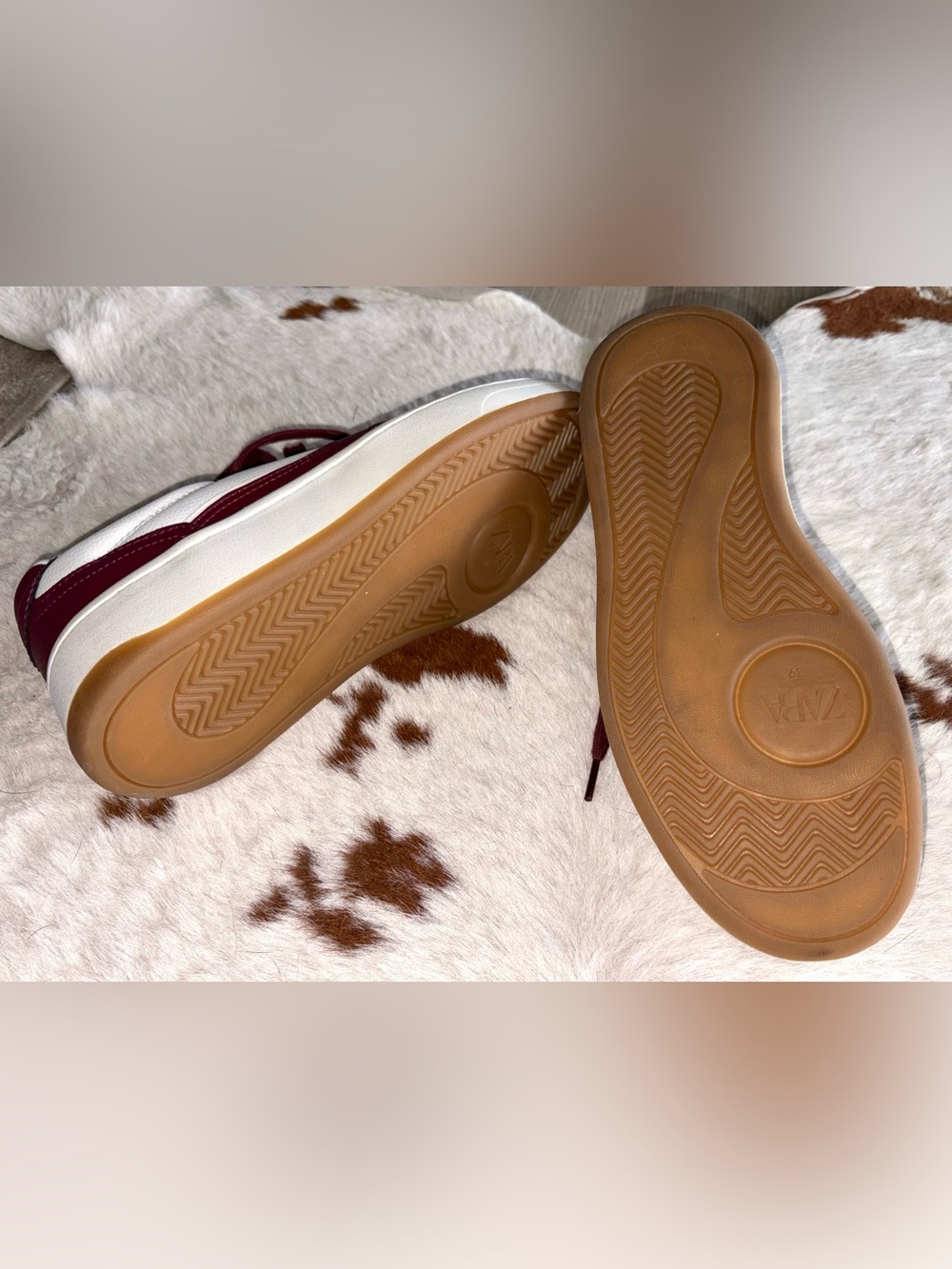 ZARA White and Burgundy Women’s Leather Platform Sneakers sz 39 - Picture 4 of 4